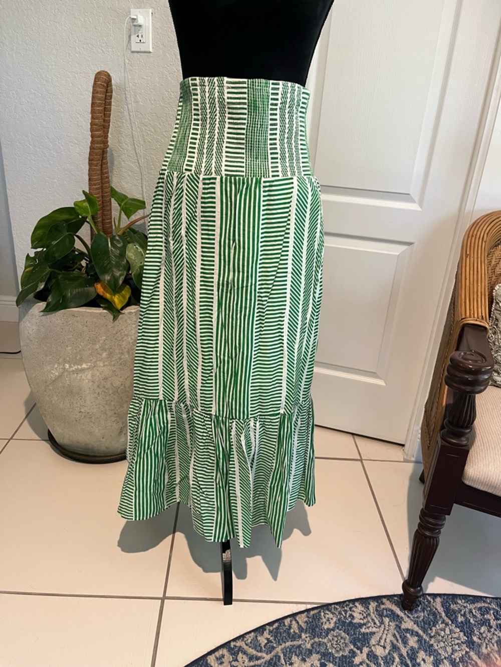 Aqua Green and White Patterned Maxi Skirt